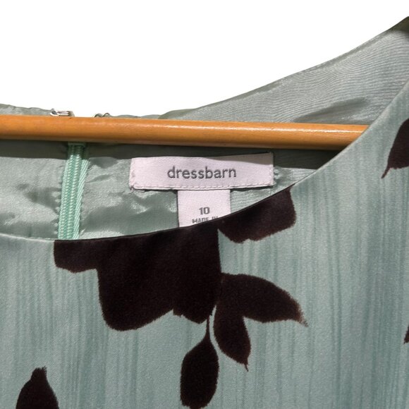 Dressbarn Green Brown Floral Lined Satiny Finish Sheath Dress Size 10 - Picture 4 of 5